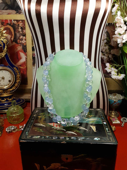 Vintage 1970s Blue Bauble Bead Necklace 20" Retro
