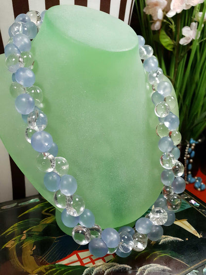 Vintage 1970s Blue Bauble Bead Necklace 20" Retro