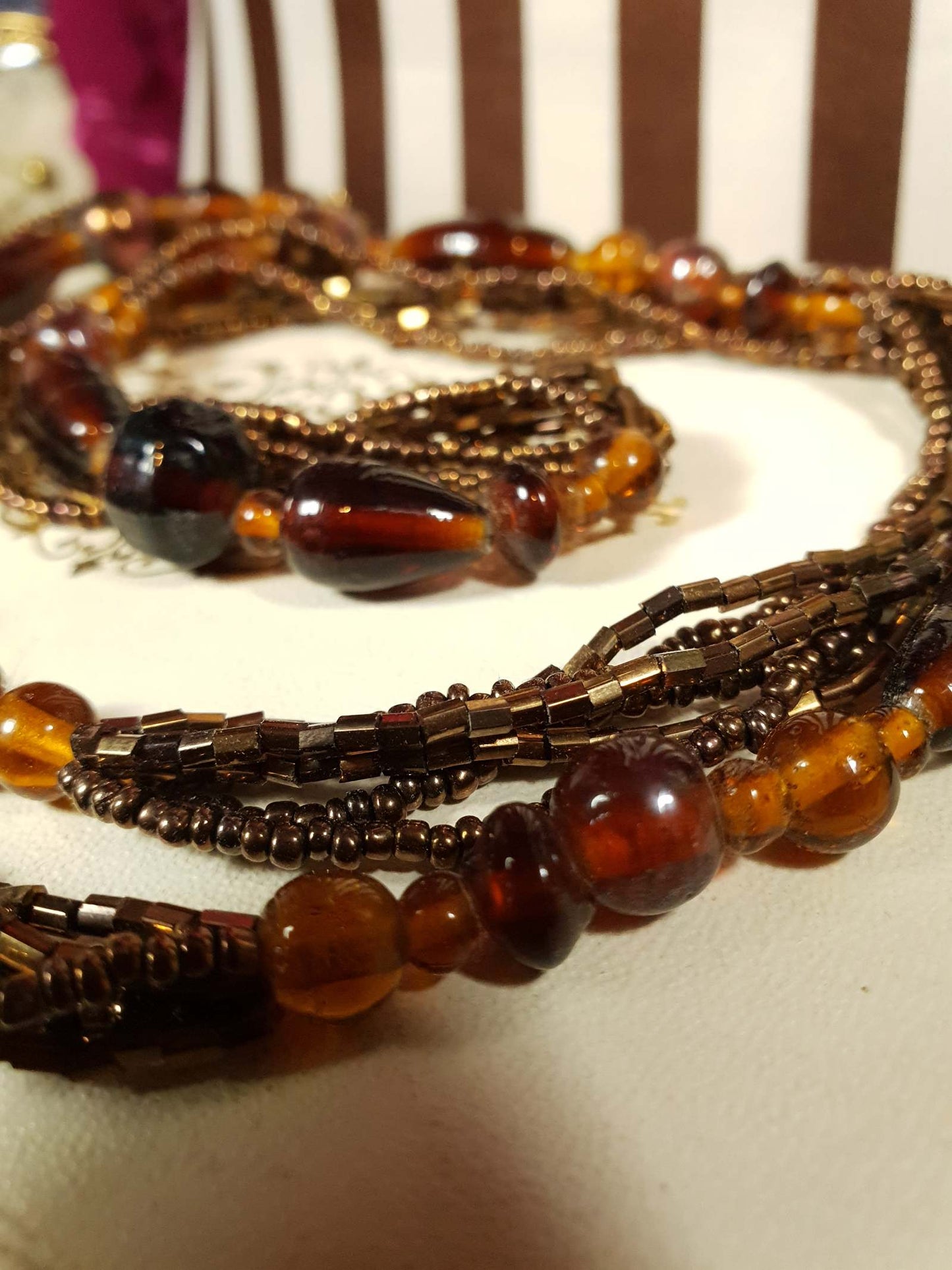 Vintage 1970s Boho Necklace 40" Brown Glass Bead Retro Bohemian