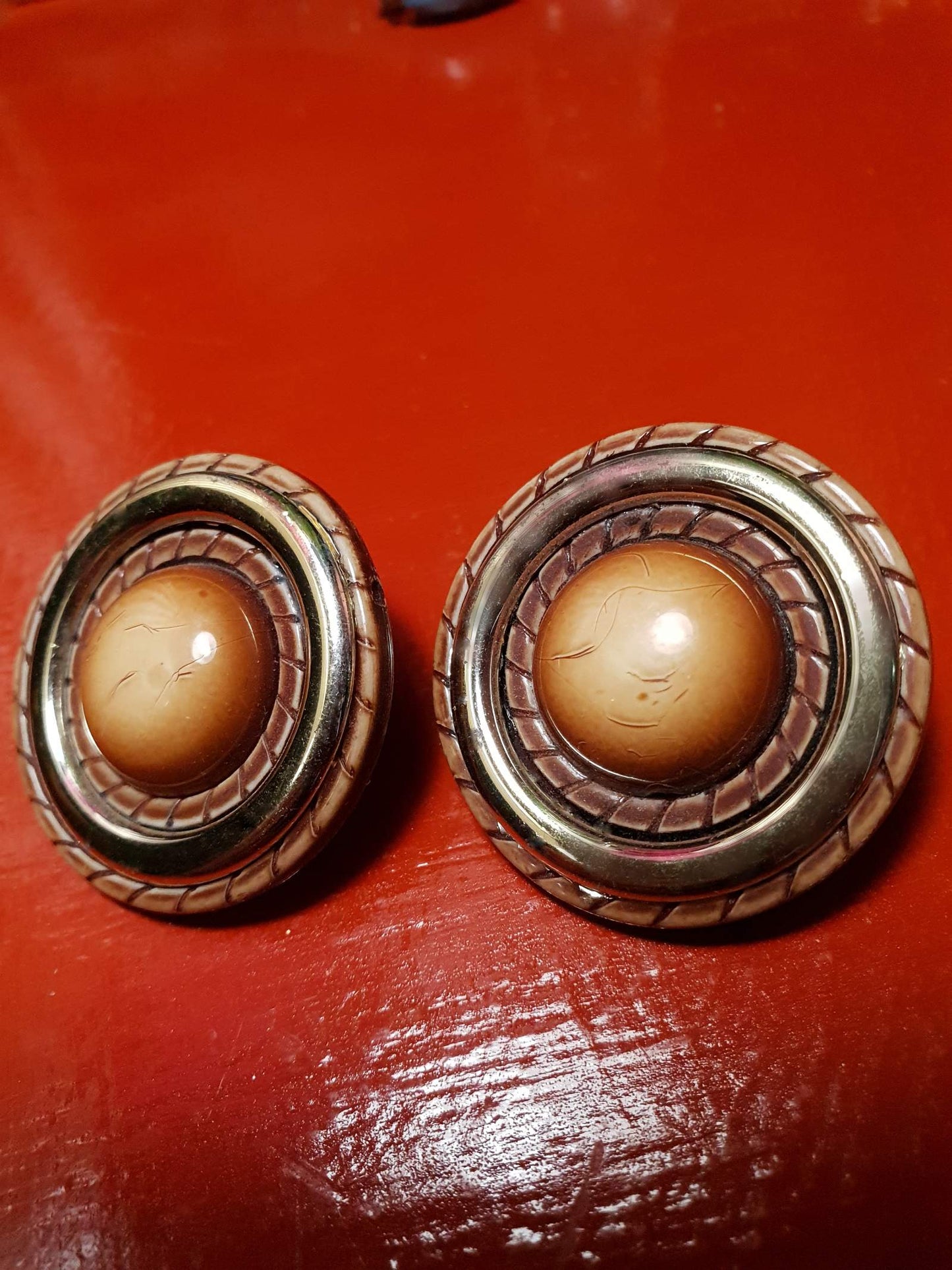 Vintage 1970s Circle Rope Earrings Round Retro Resin