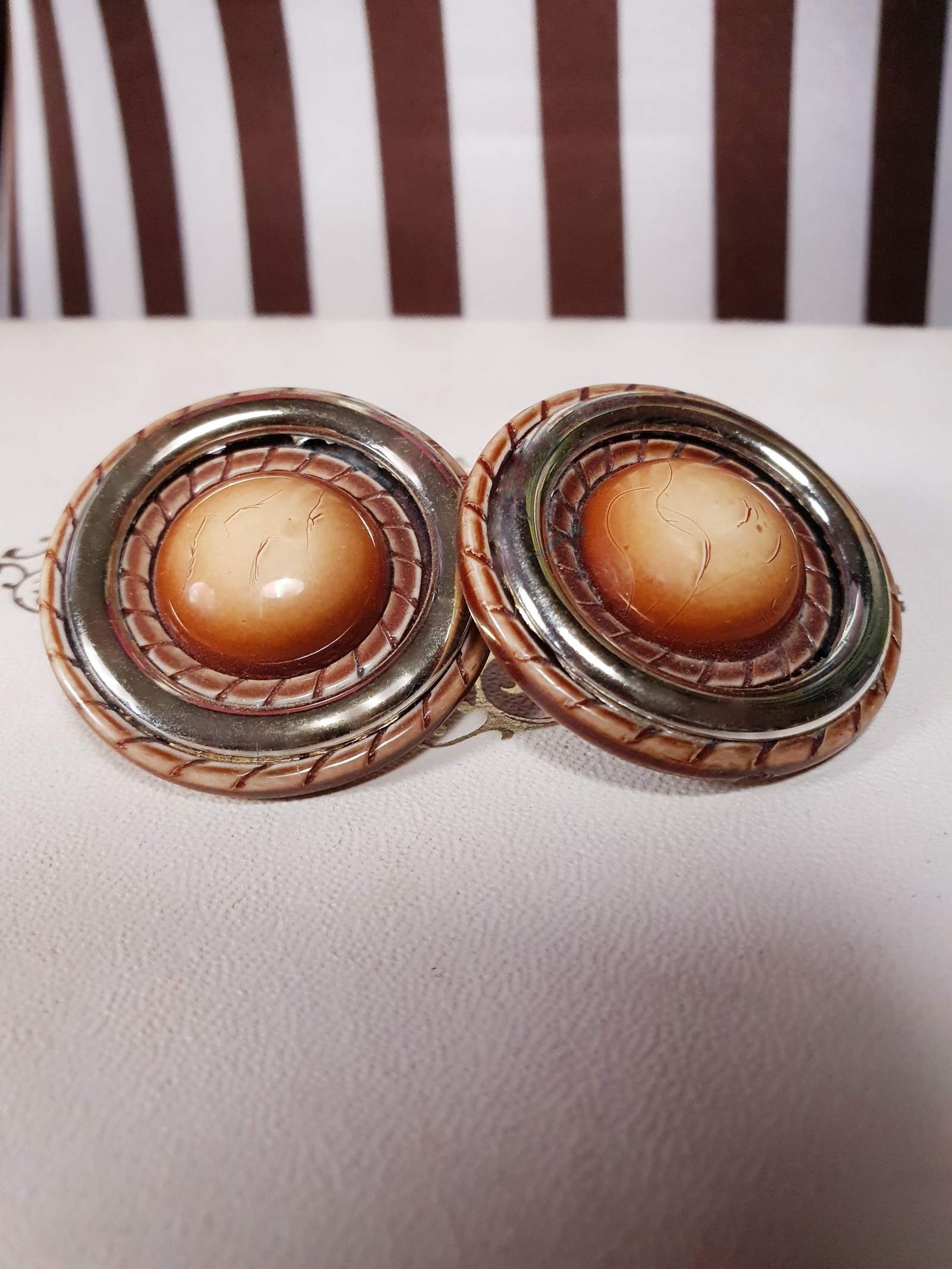 Vintage 1970s Circle Rope Earrings Round Retro Resin