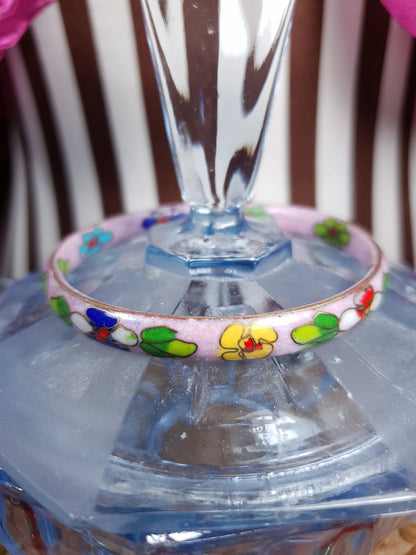 Vintage 1970s Cloisonne Flower Bracelet Bangle Lilac Floral Boho