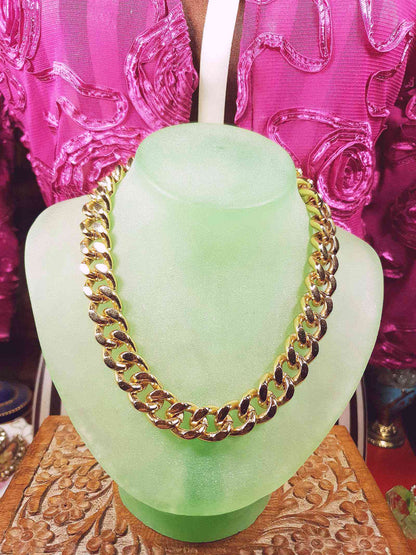 Vintage 1970s Curb Chain Choker Necklace 15" Gold Tone Retro