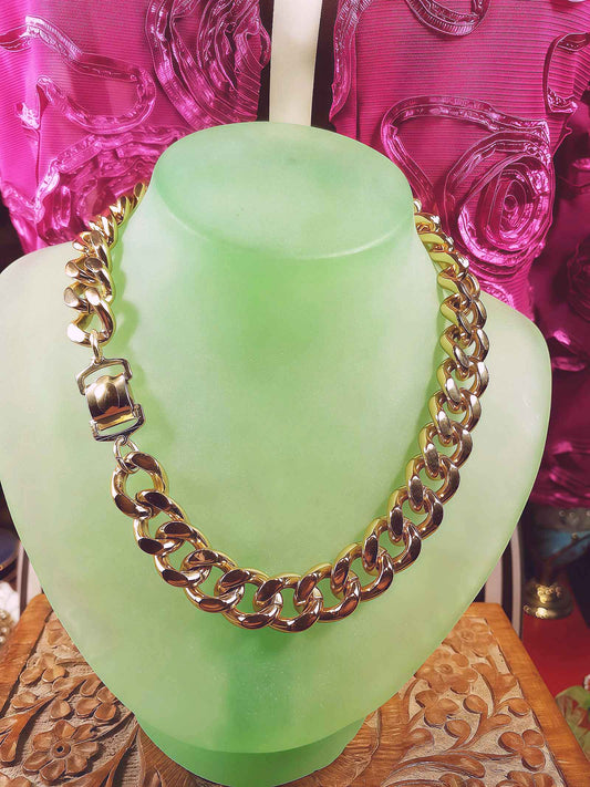 Vintage 1970s Curb Chain Choker Necklace 15" Gold Tone Retro