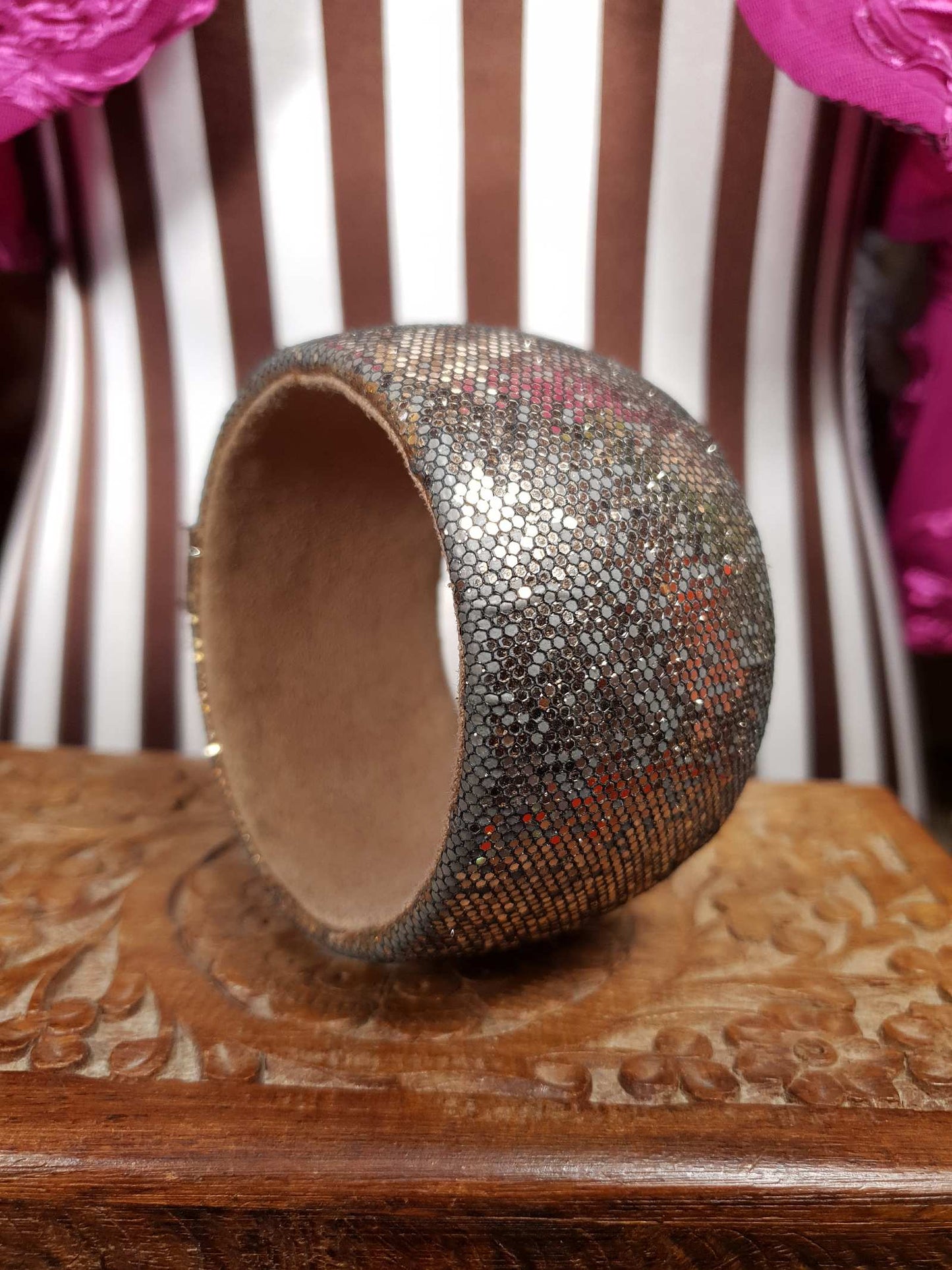 1970s Vintage Glitter Bangle Cuff Bracelet Retro