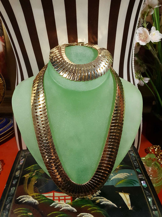 Vintage 1970s Gold Tone Snake Chain Necklace Bracelet Set Demi Parure - RARE