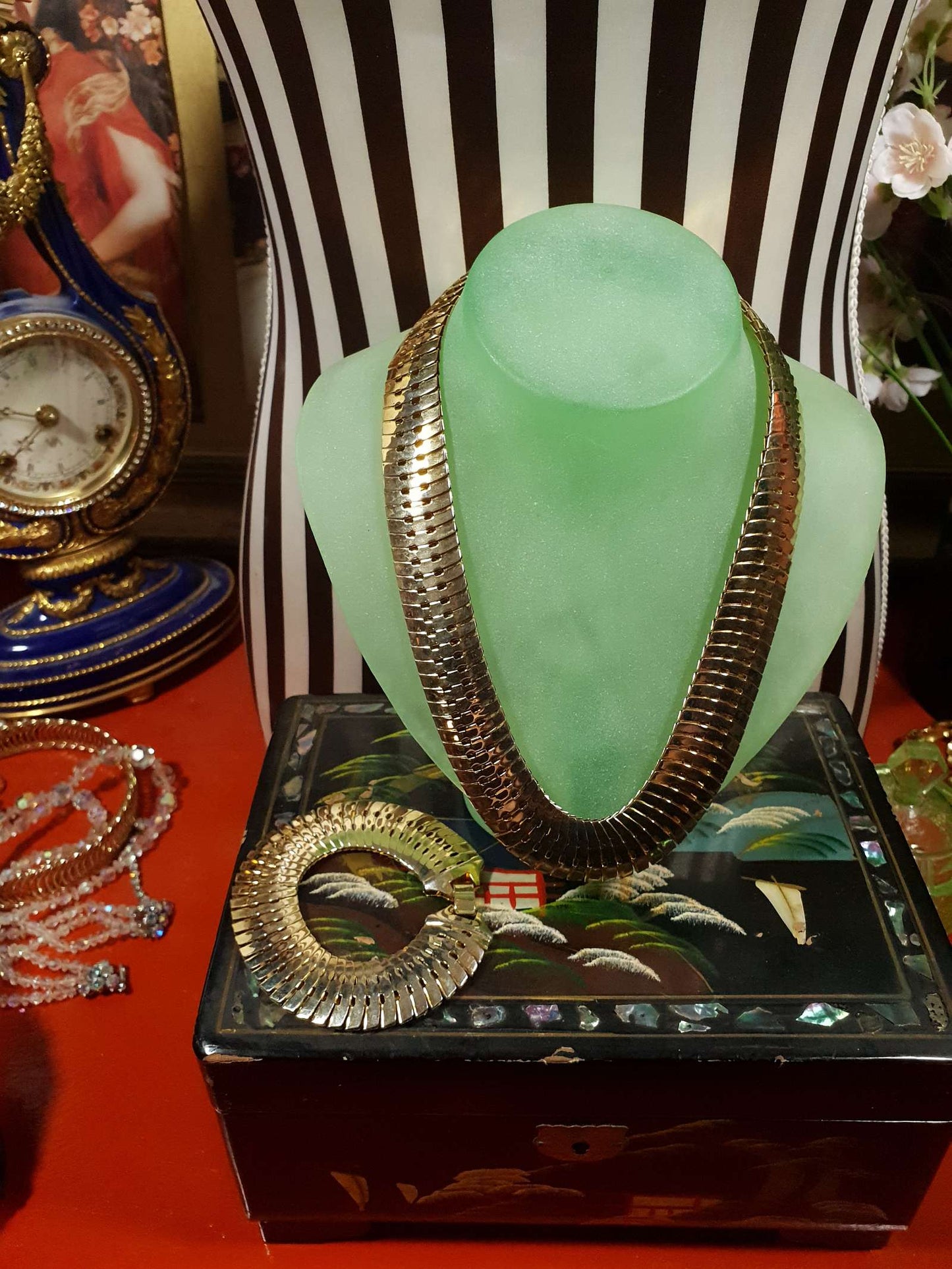 Vintage 1970s Gold Tone Snake Chain Necklace Bracelet Set Demi Parure - RARE