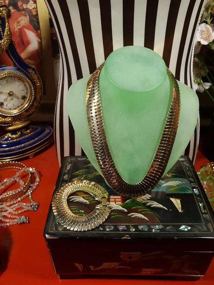 Vintage 1970s Gold Tone Snake Chain Necklace Bracelet Set Demi Parure - RARE