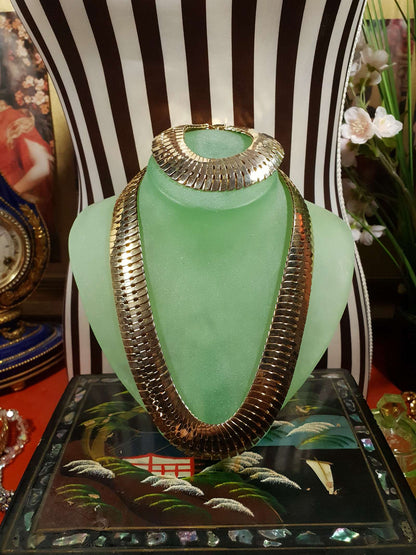 Vintage 1970s Gold Tone Snake Chain Necklace Bracelet Set Demi Parure - RARE