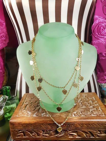 Vintage Heart Chain Necklace 53" 1970s Gold-Tone Retro Long