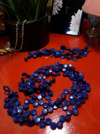 Vintage 1970s Indigo Blue Necklace Bracelet Set Demi Parure Boho Bohemian