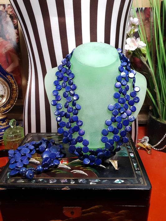 Vintage 1970s Indigo Blue Necklace Bracelet Set Demi Parure Boho Bohemian
