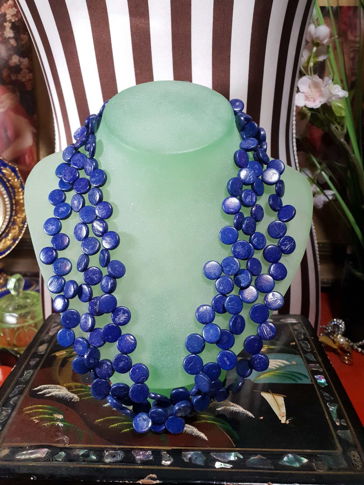 Vintage 1970s Indigo Blue Necklace Bracelet Set Demi Parure Boho Bohemian