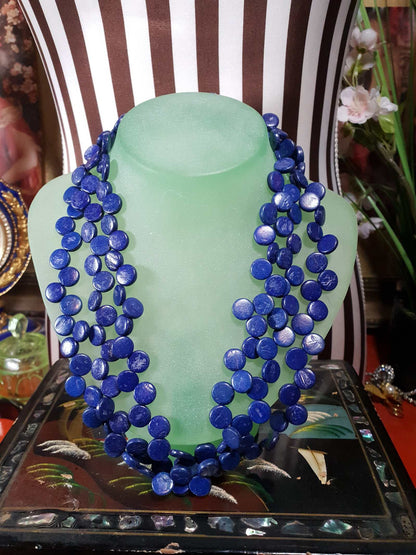 Vintage 1970s Indigo Blue Necklace Bracelet Set Demi Parure Boho Bohemian