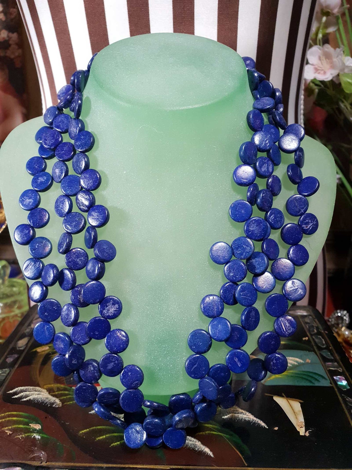 Vintage 1970s Indigo Blue Necklace Bracelet Set Demi Parure Boho Bohemian