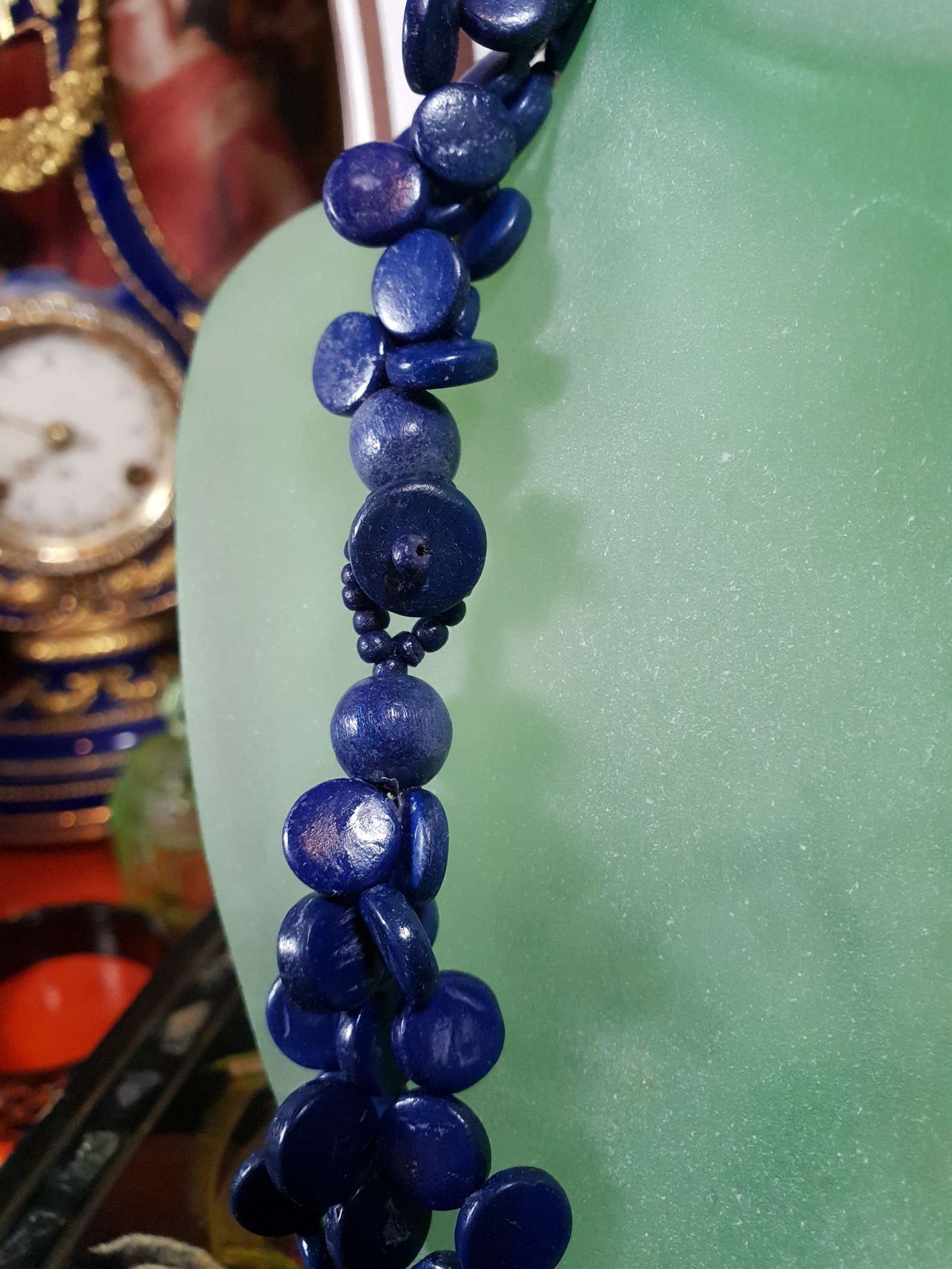 Vintage 1970s Indigo Blue Necklace Bracelet Set Demi Parure Boho Bohemian