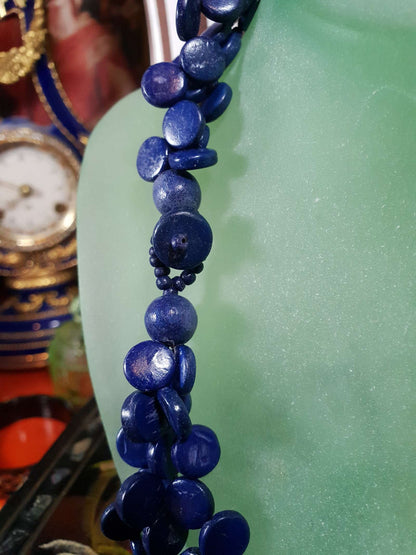 Vintage 1970s Indigo Blue Necklace Bracelet Set Demi Parure Boho Bohemian