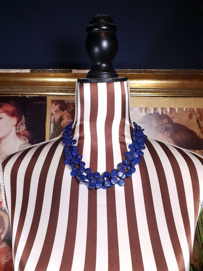 Vintage 1970s Indigo Blue Necklace Bracelet Set Demi Parure Boho Bohemian