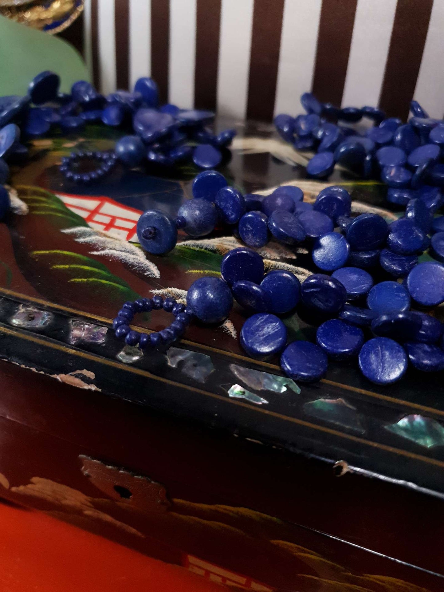 Vintage 1970s Indigo Blue Necklace Bracelet Set Demi Parure Boho Bohemian