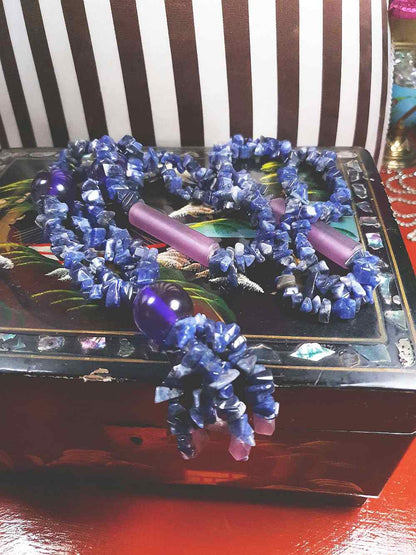 Vintage  1970s Purple Blue Lapis Lazuli Necklace Boho Statement Bohemian Gemstone