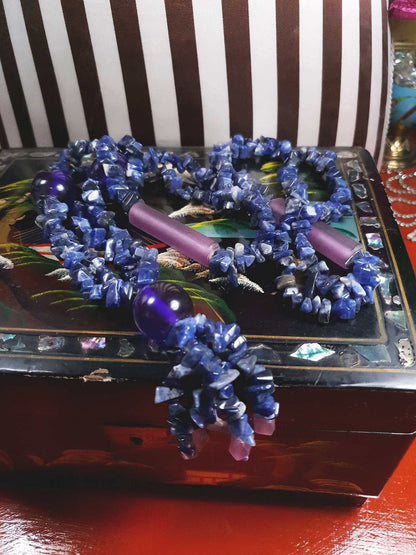 Vintage  1970s Purple Blue Lapis Lazuli Necklace Boho Statement Bohemian Gemstone