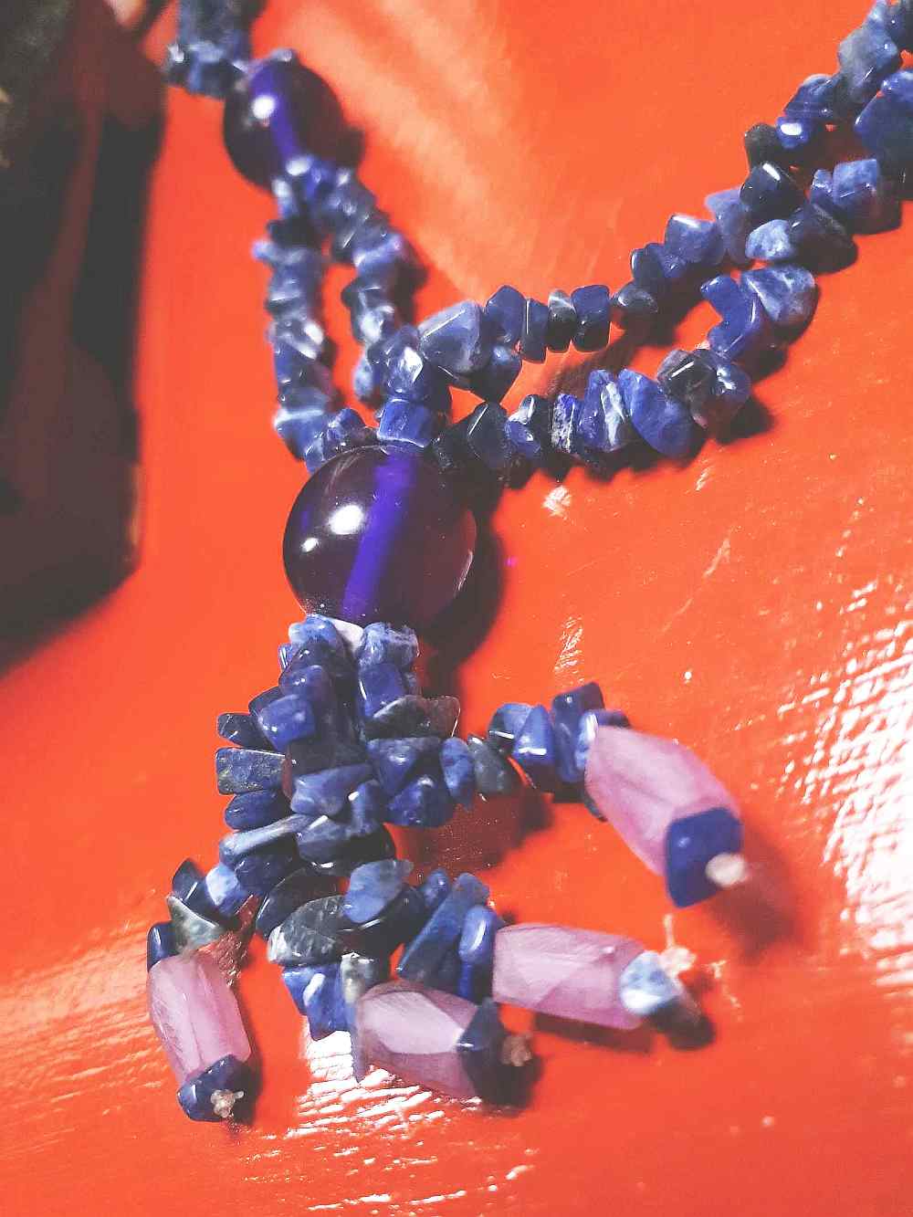 Vintage  1970s Purple Blue Lapis Lazuli Necklace Boho Statement Bohemian Gemstone