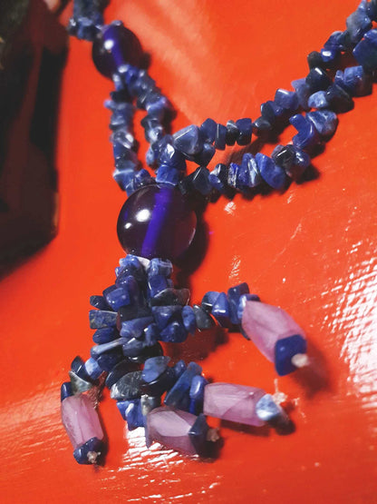 Vintage  1970s Purple Blue Lapis Lazuli Necklace Boho Statement Bohemian Gemstone