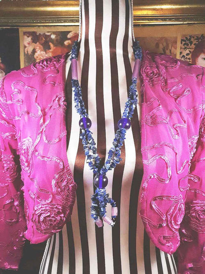 Vintage  1970s Purple Blue Lapis Lazuli Necklace Boho Statement Bohemian Gemstone