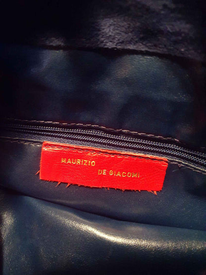 1970s Vintage Navy Suede Leather Shoulder Bag Italian Handbag