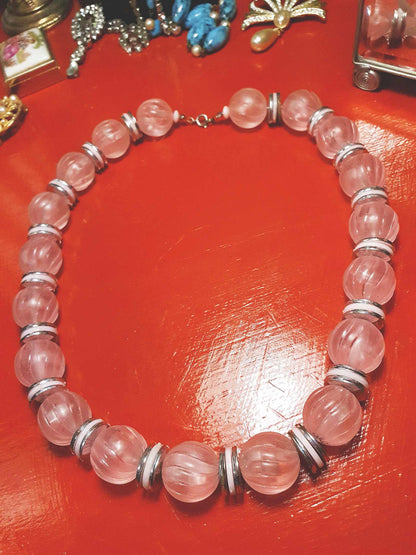 Vintage 1970s Pale Pink Bead Necklace Retro