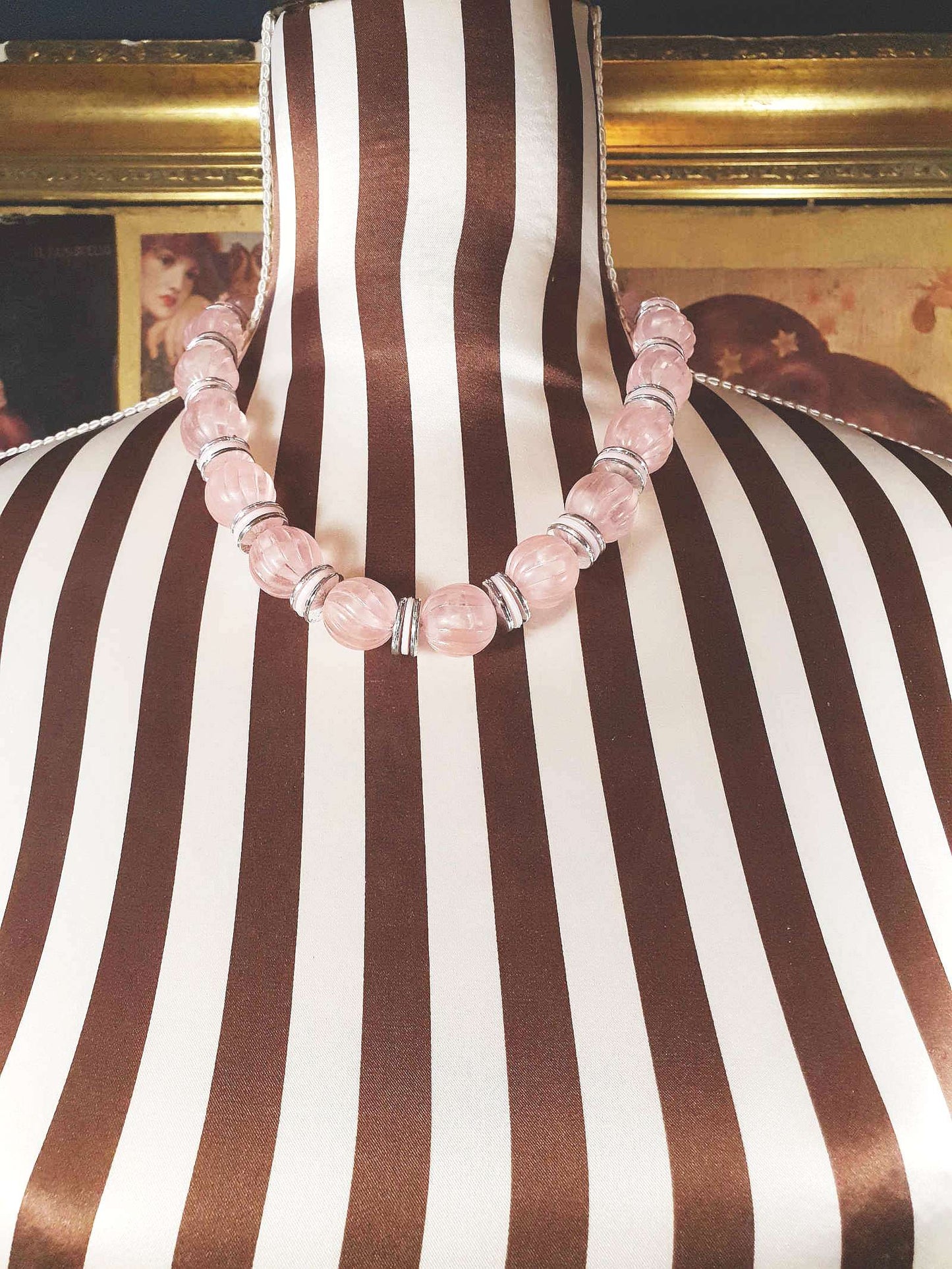 Vintage 1970s Pale Pink Bead Necklace Retro