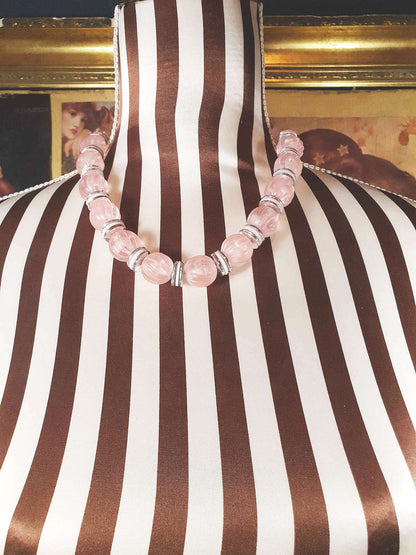 Vintage 1970s Pale Pink Bead Necklace Retro