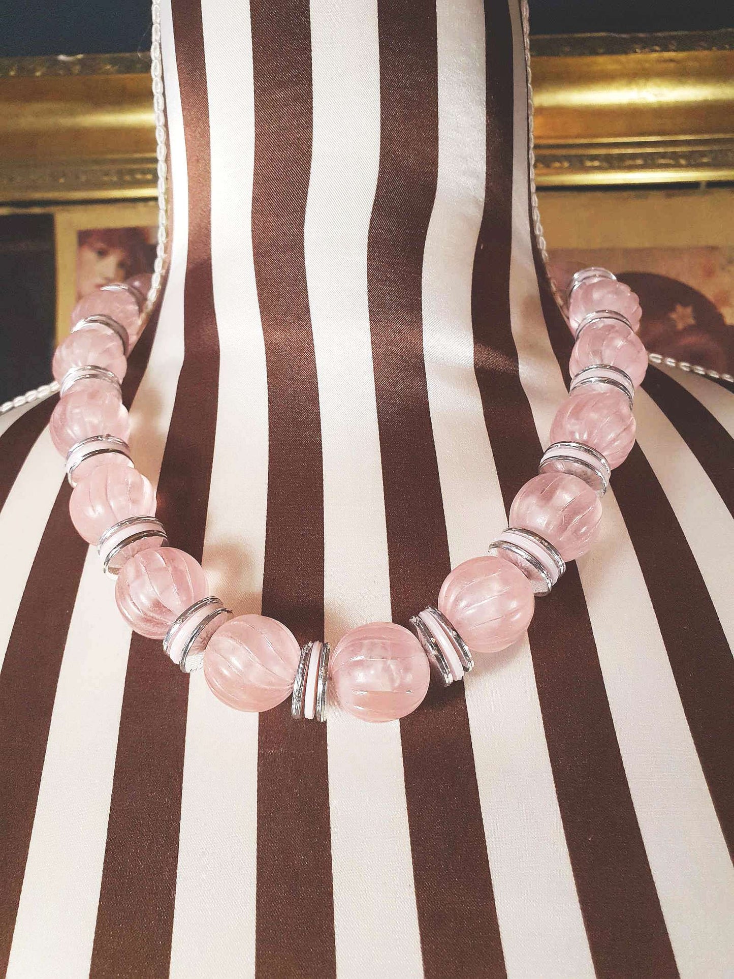 Vintage 1970s Pale Pink Bead Necklace Retro