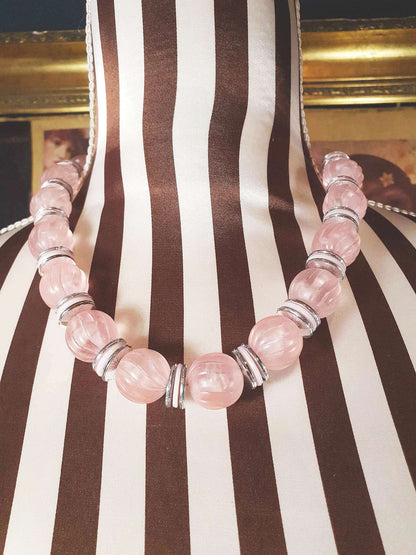 Vintage 1970s Pale Pink Bead Necklace Retro