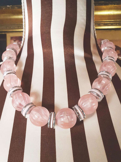 Vintage 1970s Pale Pink Bead Necklace Retro