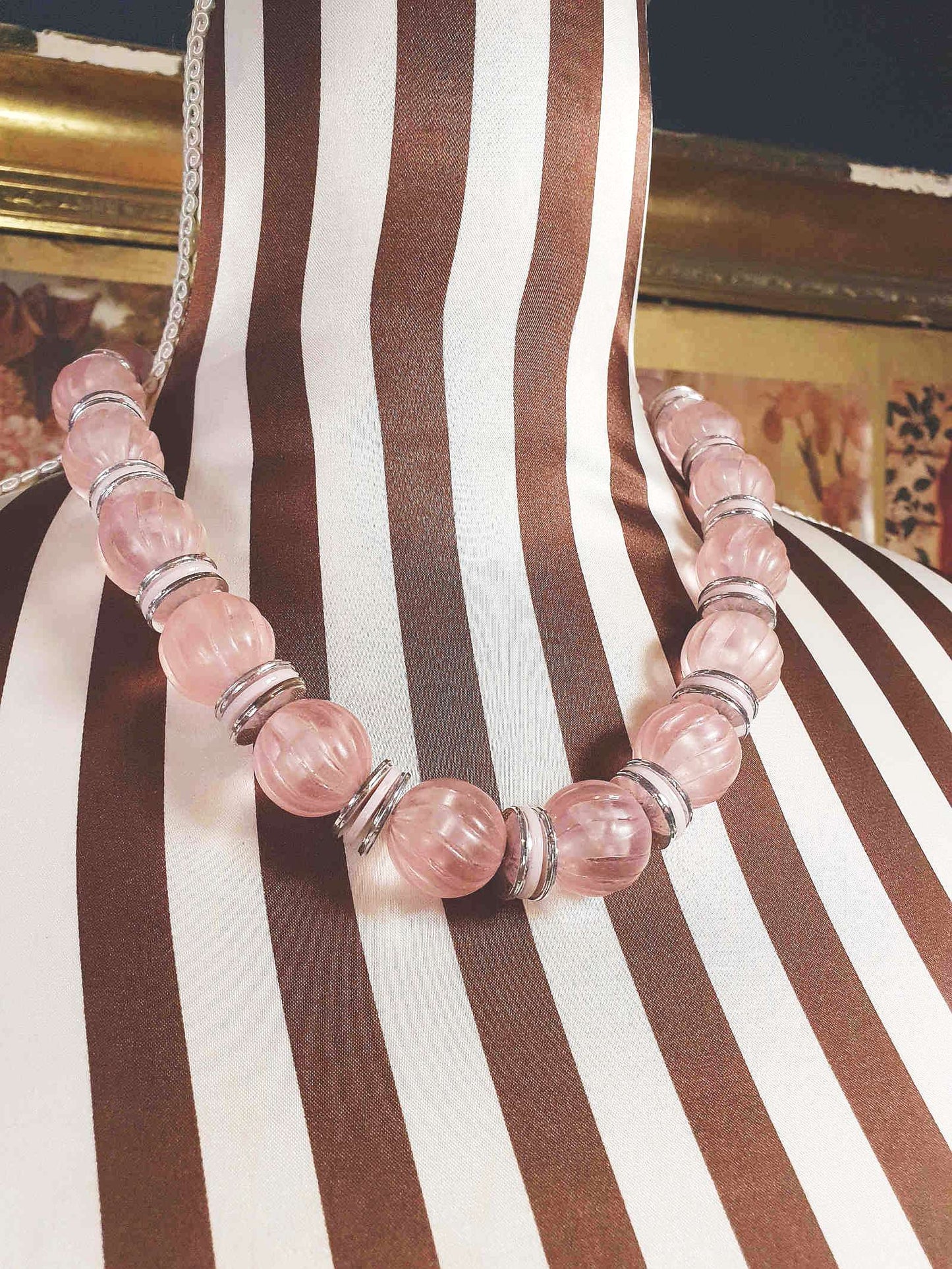 Vintage 1970s Pale Pink Bead Necklace Retro