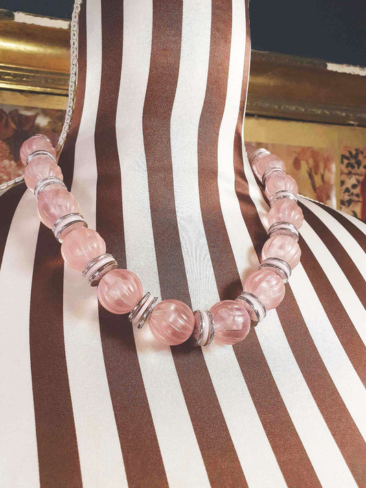 Vintage 1970s Pale Pink Bead Necklace Retro