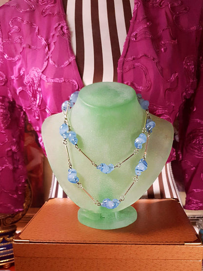 Vintage Lilac Necklace 32" Art Glass Purple 1970s