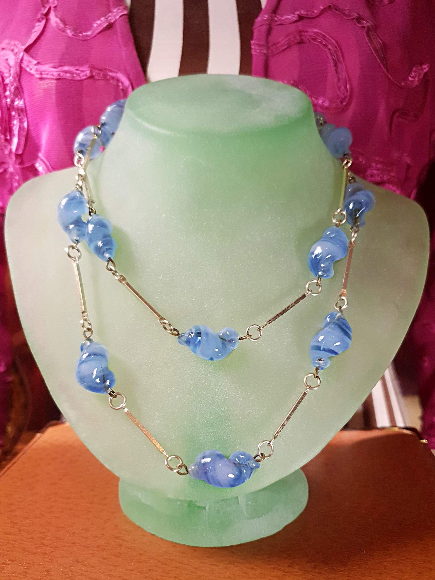 Vintage Lilac Necklace 32" Art Glass Purple 1970s