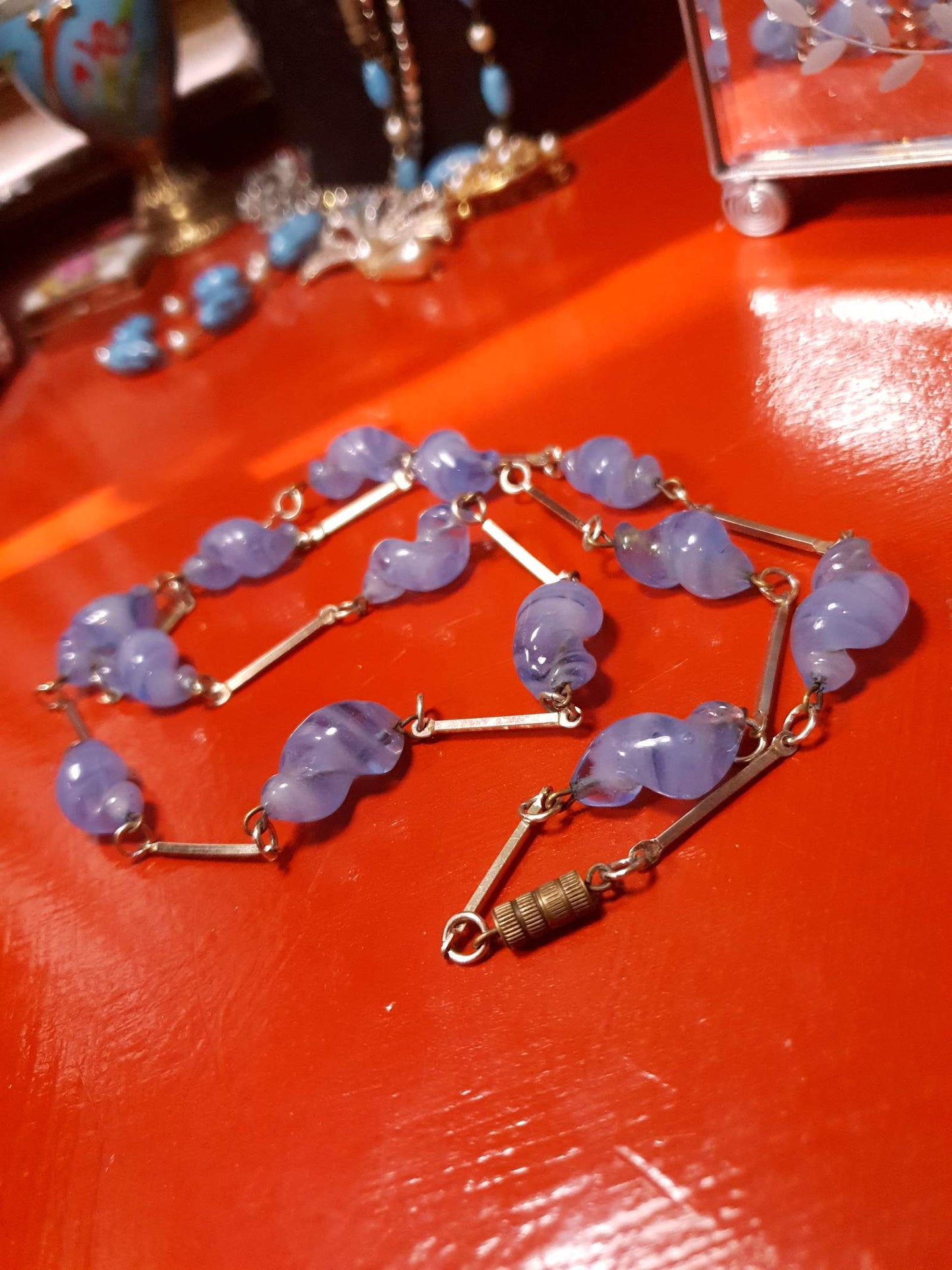 Vintage Lilac Necklace 32" Art Glass Purple 1970s