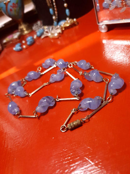 Vintage Lilac Necklace 32" Art Glass Purple 1970s