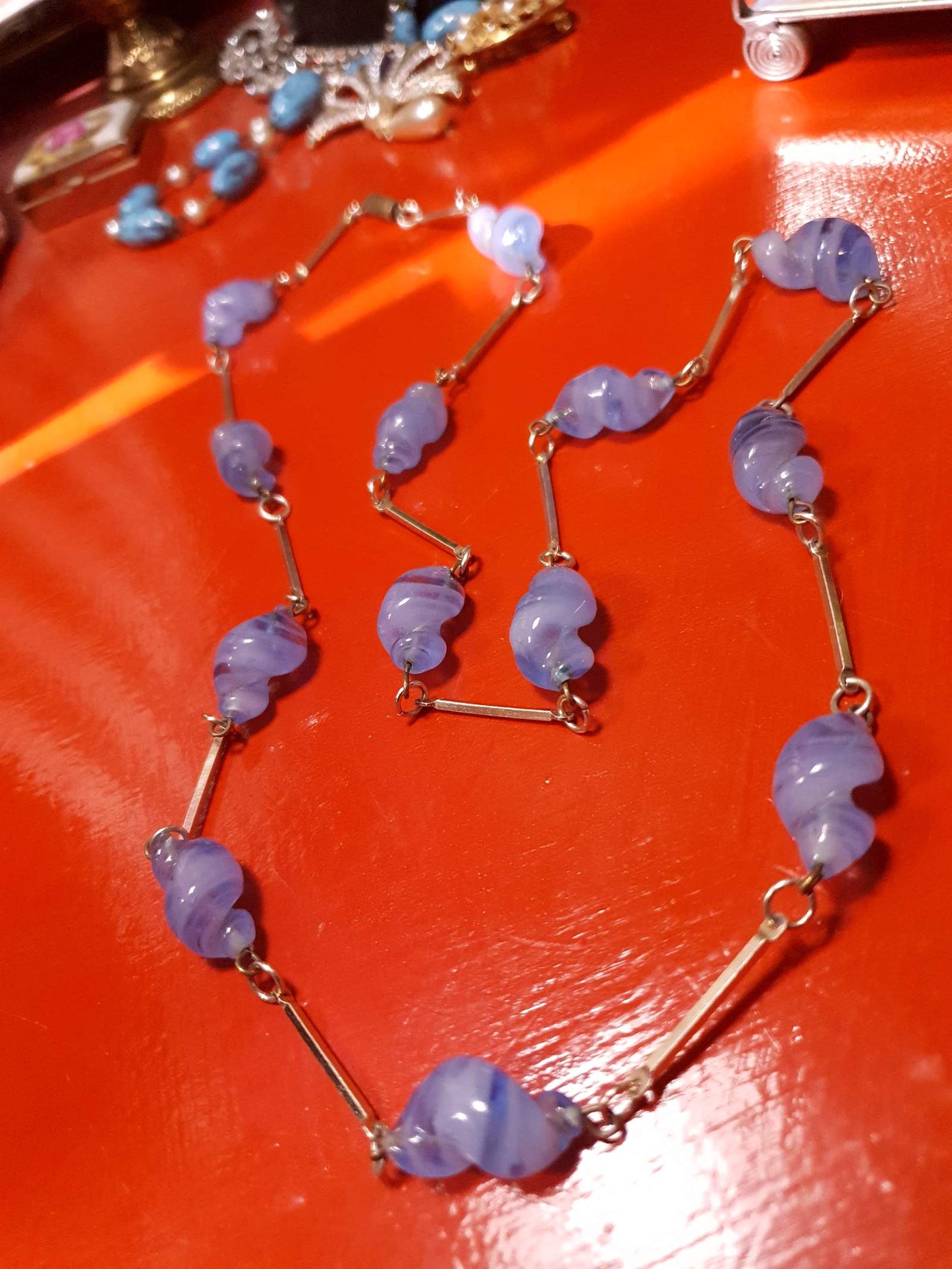 Vintage Lilac Necklace 32" Art Glass Purple 1970s