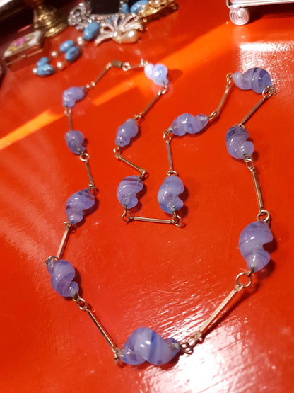 Vintage Lilac Necklace 32" Art Glass Purple 1970s