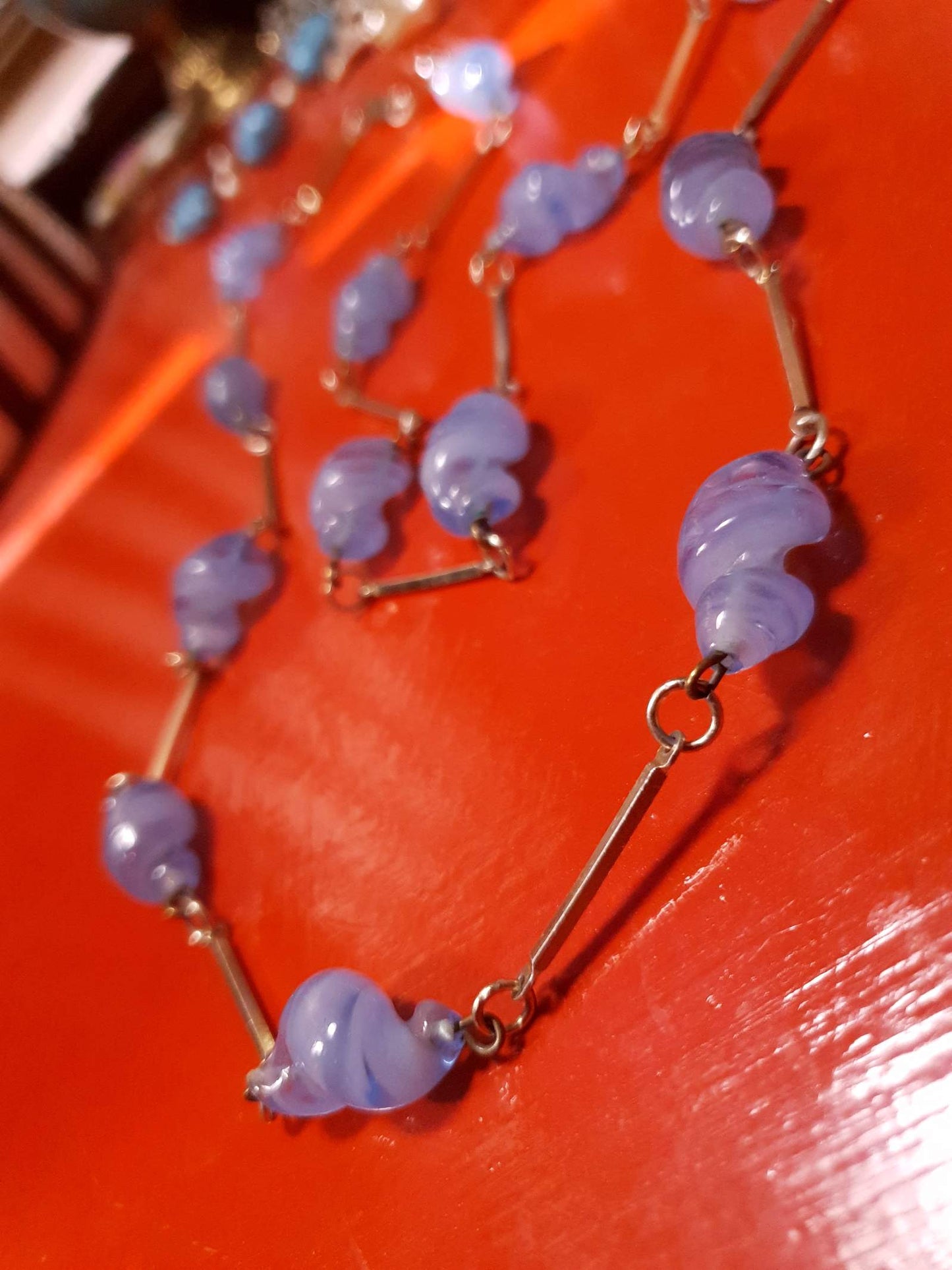 Vintage Lilac Necklace 32" Art Glass Purple 1970s