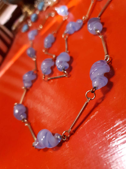 Vintage Lilac Necklace 32" Art Glass Purple 1970s