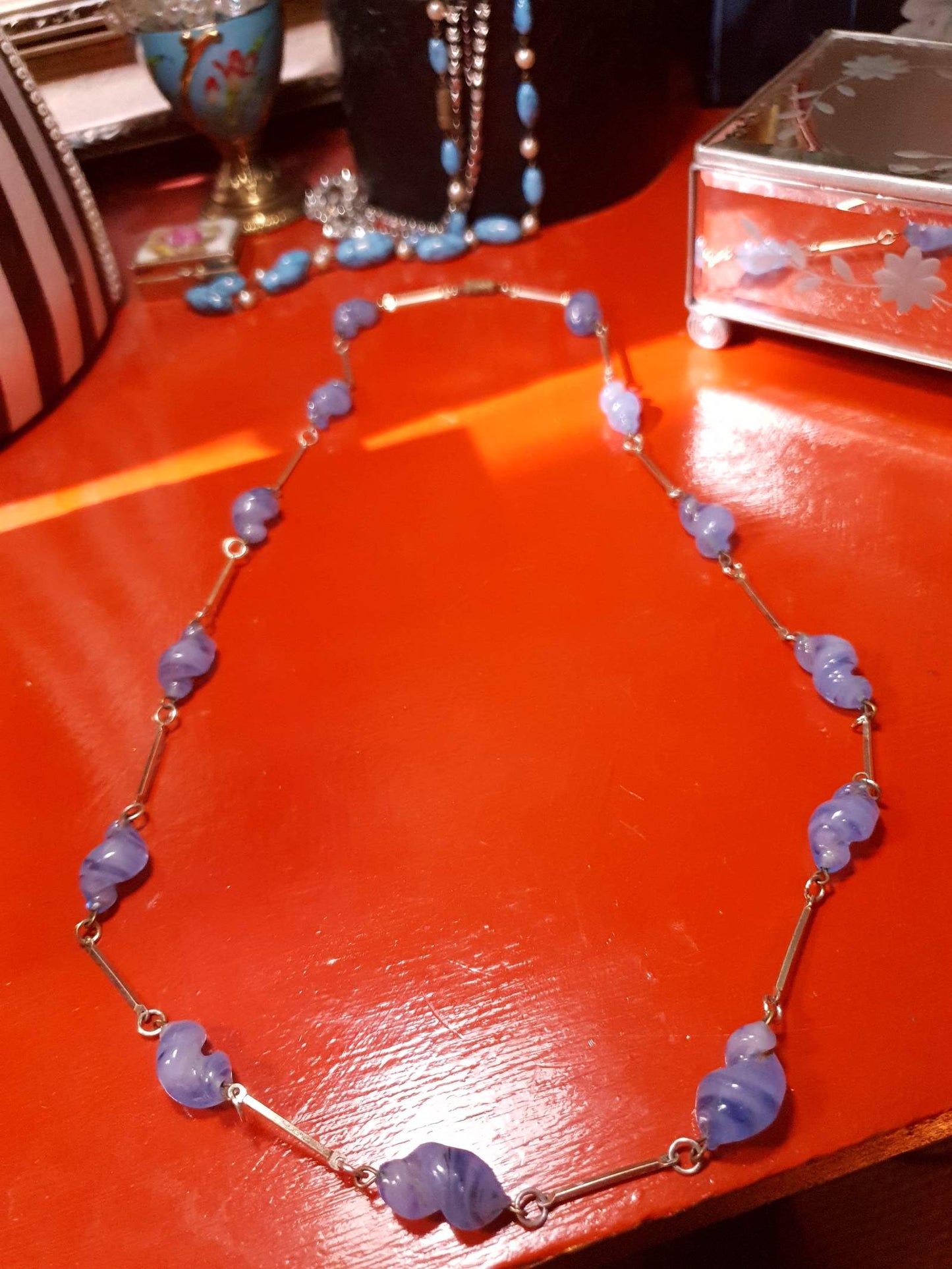 Vintage Lilac Necklace 32" Art Glass Purple 1970s