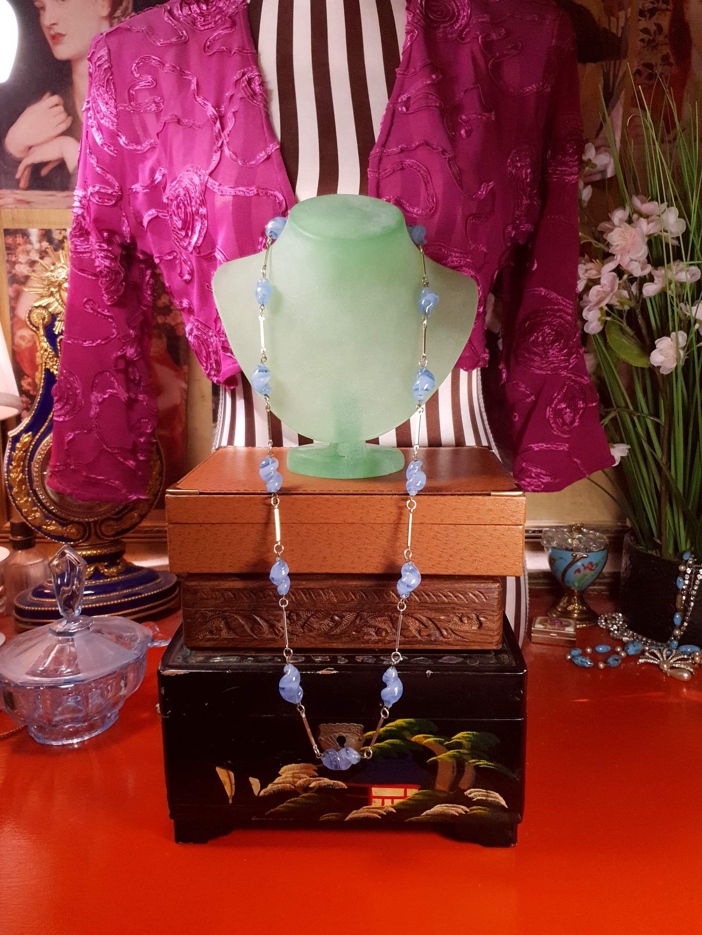 Vintage Lilac Necklace 32" Art Glass Purple 1970s
