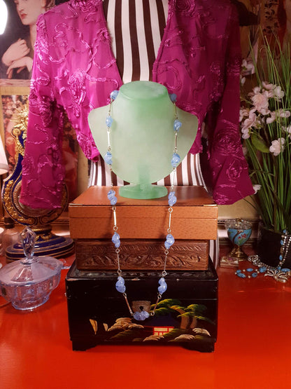 Vintage Lilac Necklace 32" Art Glass Purple 1970s