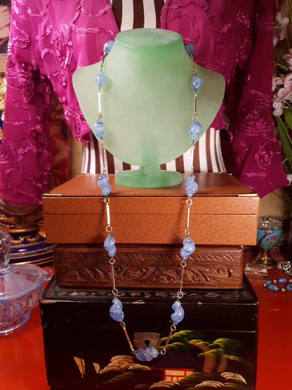 Vintage Lilac Necklace 32" Art Glass Purple 1970s