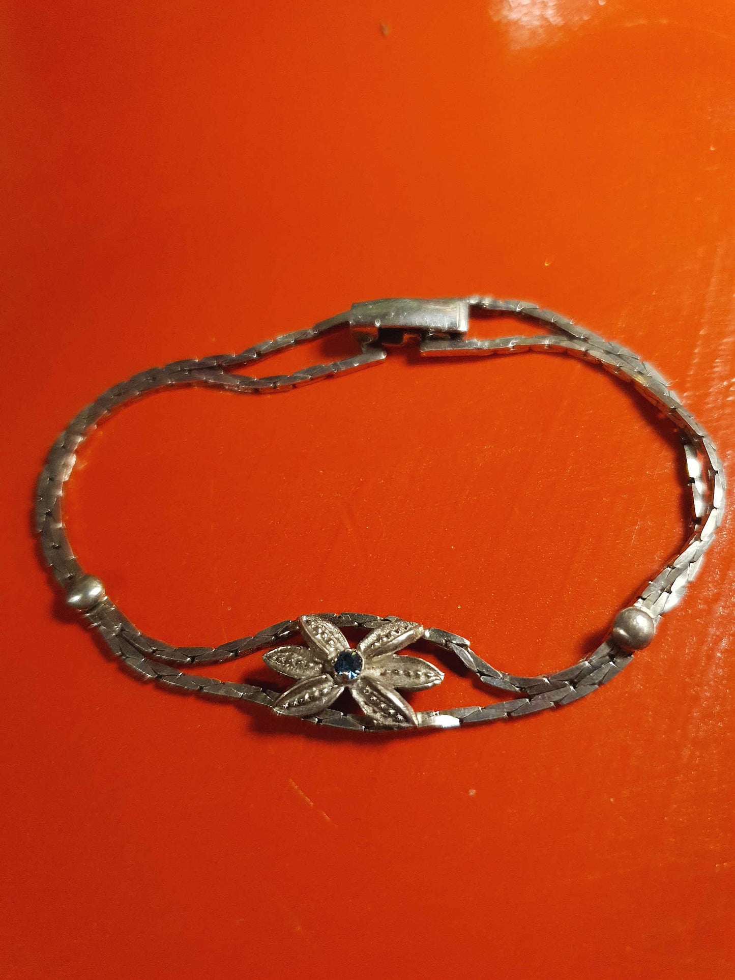 Vintage Sterling Silver Sapphire Bracelet 1970s Flower Floral 925